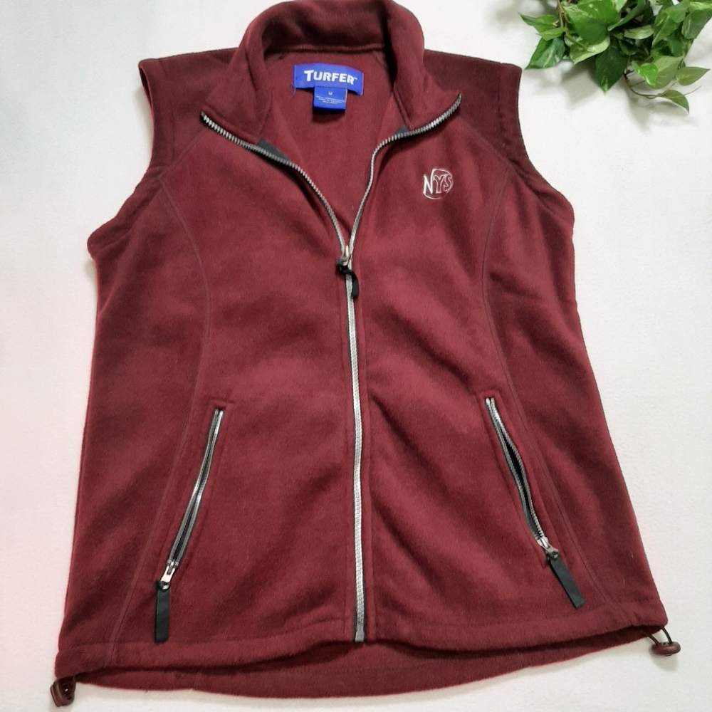 Turfer‎ Burgundy Fleece Full Front Zip Pocket Vest
